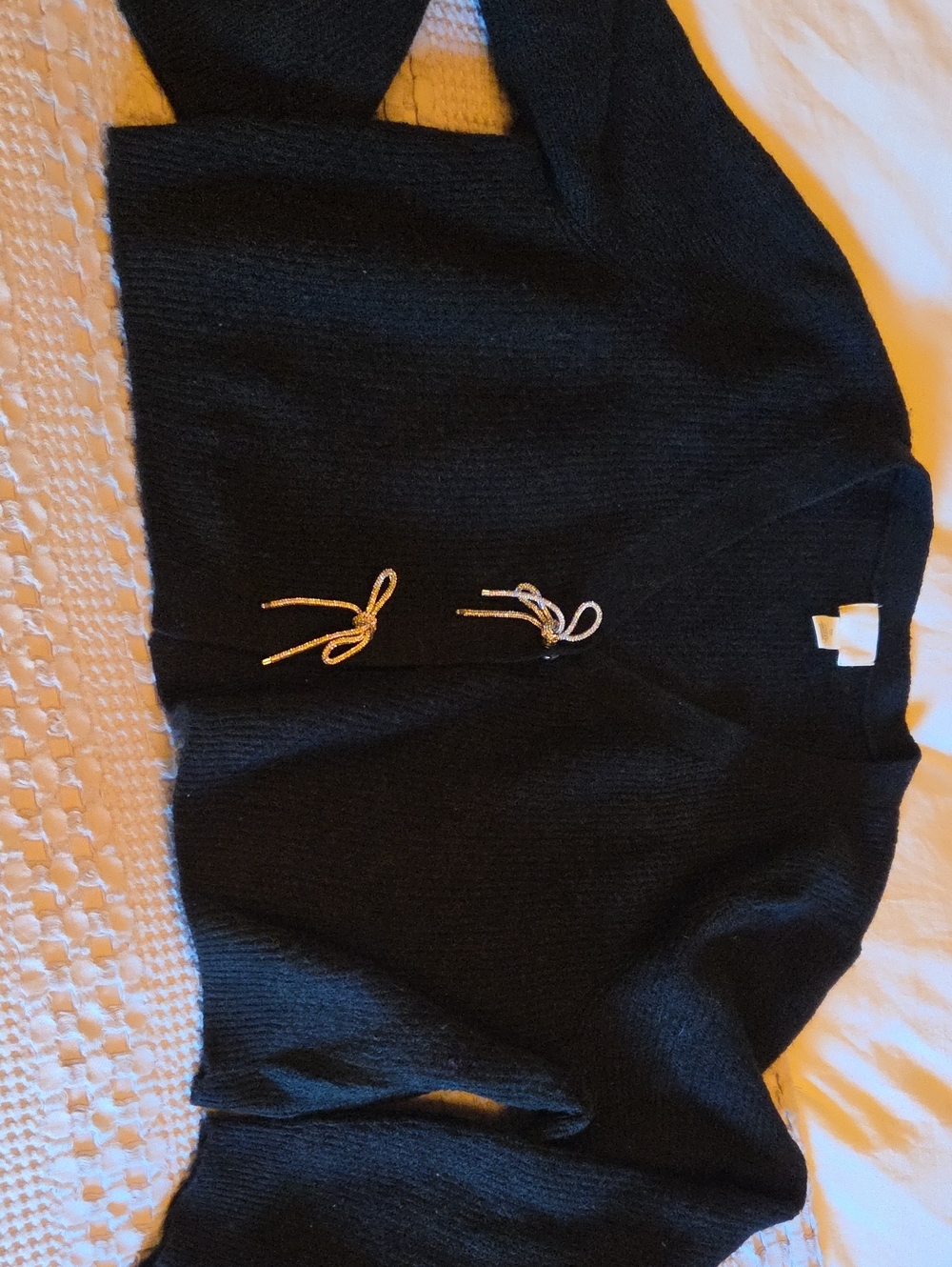 H&M Black Knit Cardigan with Metallic Gold Tie Accents
